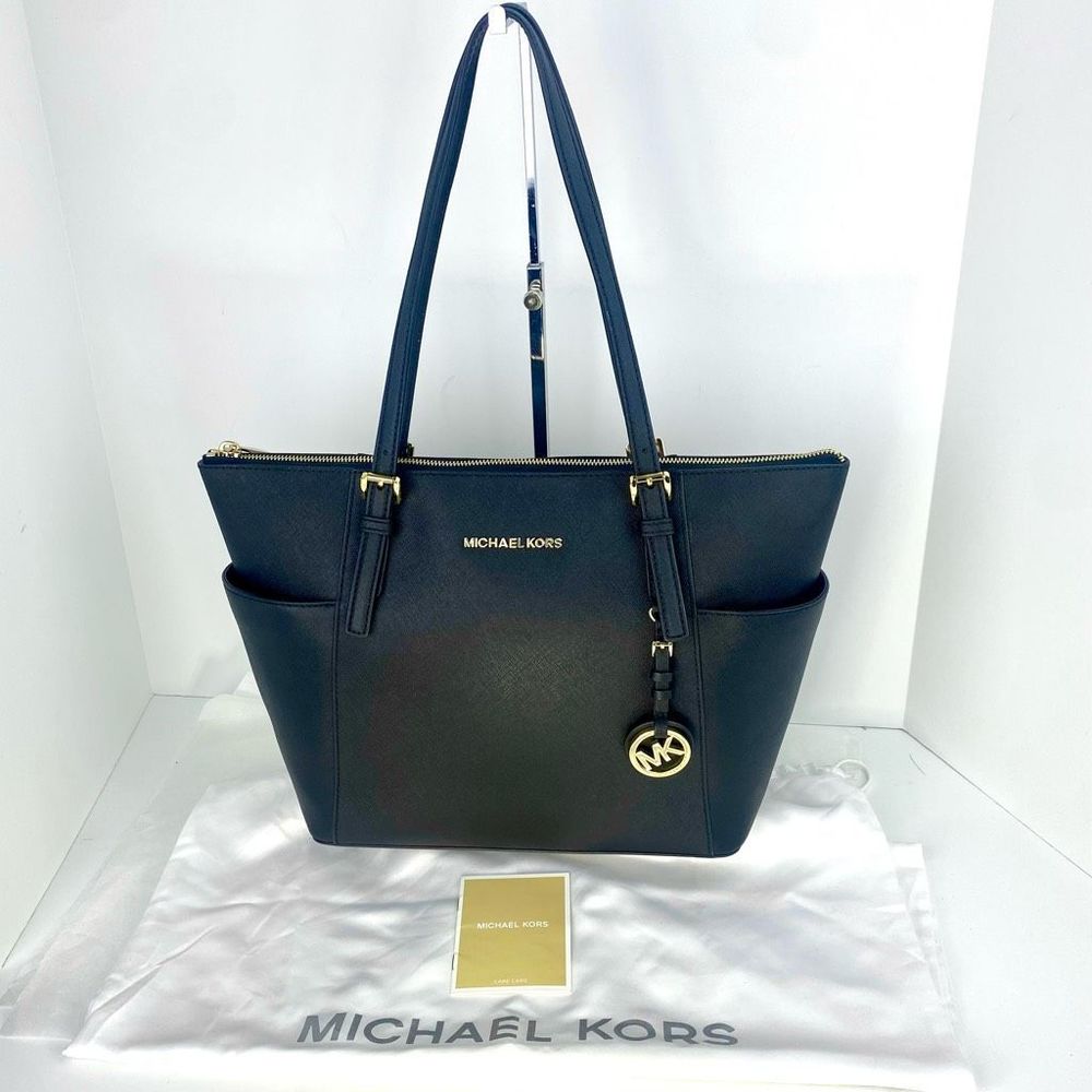 Michael Kors Black Saffiano Tote with Gold MK Charm